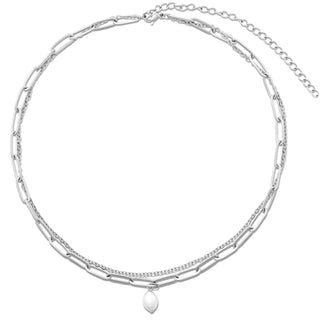 Renee SILVER Double Chain Pearl Choker Necklace