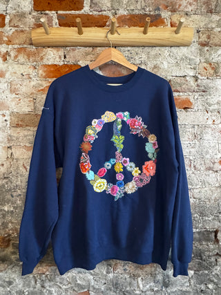 Collage Applique Peace Sign Sweatshirt - Size XL