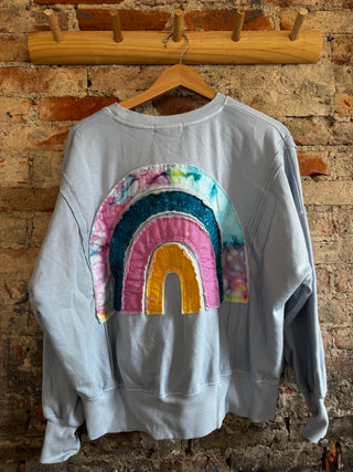 Light Blue Sweatshirt w/ Quilted Rainbow on the back (ONE OF A KIND)