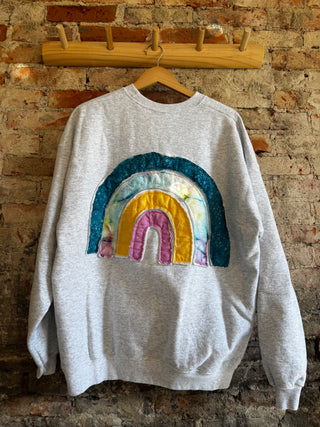 Gray Sweatshirt w/ Quilted Rainbow on the back (ONE OF A KIND)