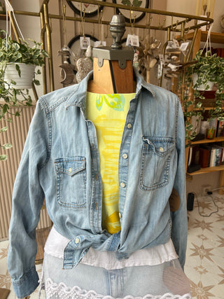 Upcycled Hand Embroidered Denim Jean Shirt - Size Large