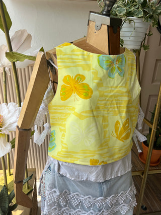 Upcycled Sheet Side Tie Top - Medium