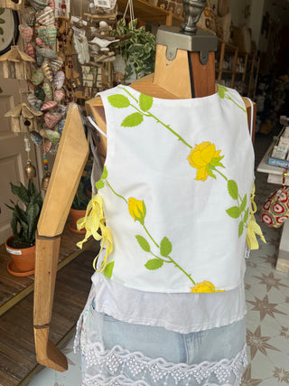 Upcycled Sheet Side Tie Top Yellow Flowers (Two sizes)