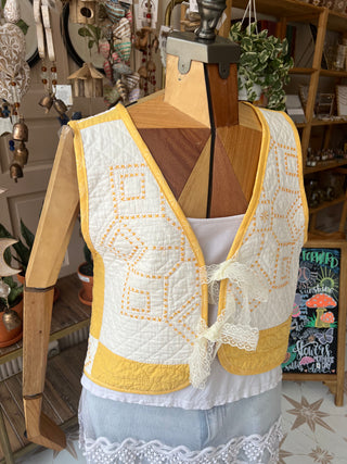 Yellow and White Quilted Vest