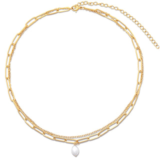 Renee GOLD Double Chain Pearl Choker Necklace