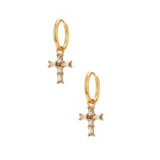 Taran Baguette Cross Huggie Hoop Earring