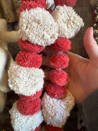 Red & cream Cotton Pom Pom Garland