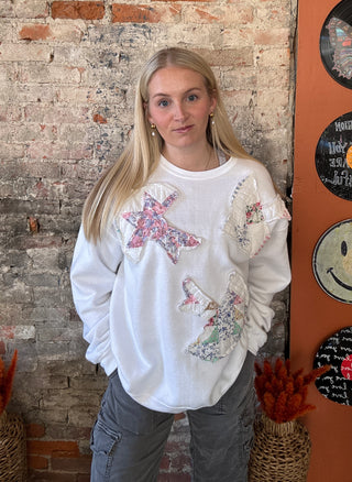 White Sweatshirt w/ Vintage Quilted Birds (ONE OF A KIND)