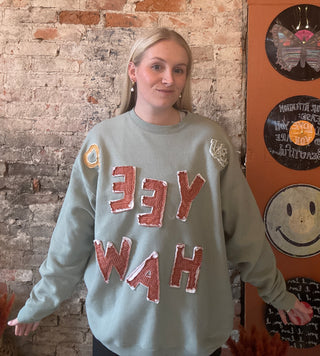 Sage Sweatshirt w/ Vintage YEE HAW Western Design (ONE OF A KIND)