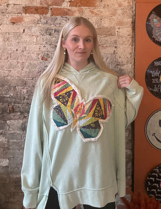 Mint Green Sweatshirt w/ Vintage Quilted Butterfly (ONE OF A KIND)