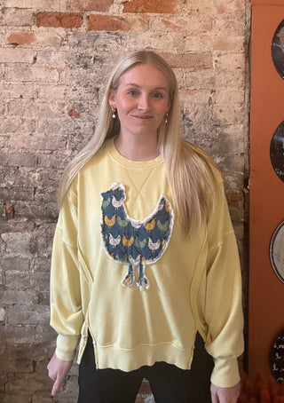 Yellow Sweatshirt w/ Vintage Quilted Chicken (ONE OF A KIND)