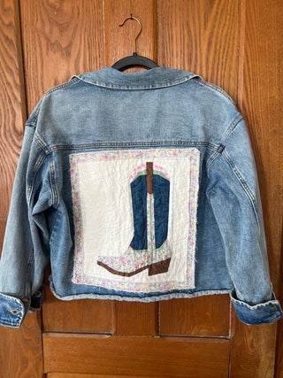 Jean Jacket w/ Cowboy Boot on back - Size Small Oversized
