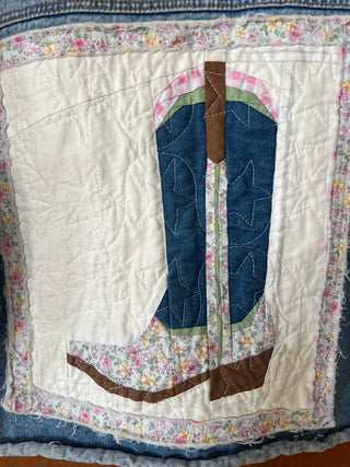 Jean Jacket w/ Cowboy Boot on back - Size Small Oversized