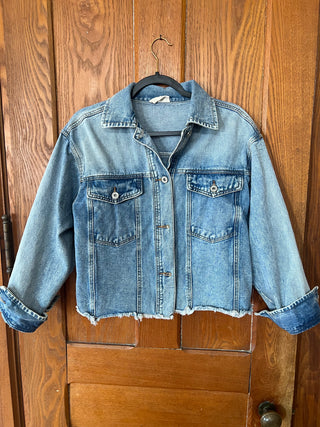 Jean Jacket w/ Cowboy Boot on back - Size Small Oversized