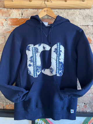 Navy Cowboy Boots Hoodie - Size Medium