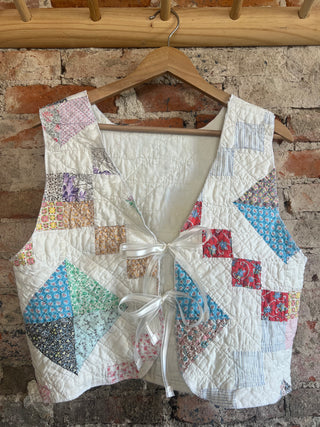 Quilted Vest w/ Satin Ties - Size S/M