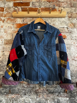 Denim Shirt w/ Quilted Sleeves - Size L