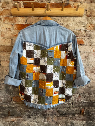 Western Denim Shirt Quilted Black - Size Small