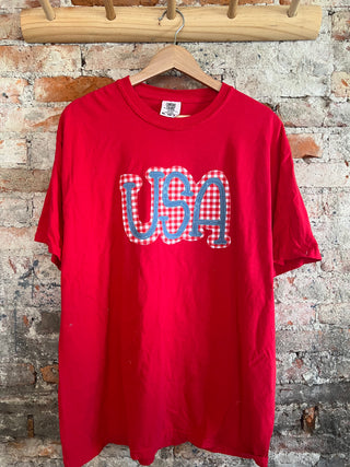 USA Gingham Pattern Tee - Comfort Colors Size XL
