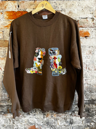 Collage Applique Cowboy Boots Sweatshirt - Size Large