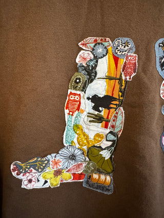 Collage Applique Cowboy Boots Sweatshirt - Size Large