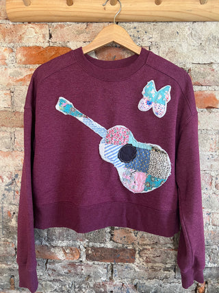 Dolly Guitar/Butterfly Cropped Sweatshirt - Size Medium