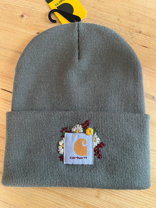 Green Carhartt Beanie - Flowers