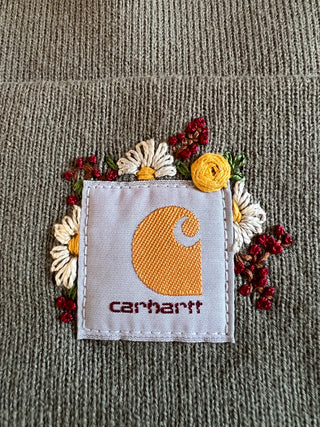 Green Carhartt Beanie - Flowers