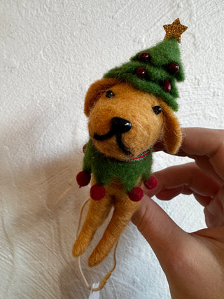 Wool Felt Holiday Dog Ornament