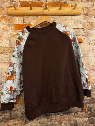 Brown Sweatshirt w/ Western Quilted Sleeves - Size Large