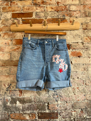 Hand Stitched Stars & 1776 Logo Jean Shorts - Size 8