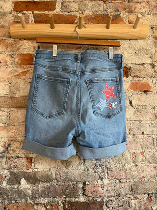 Hand Stitched Stars & 1776 Logo Jean Shorts - Size 8