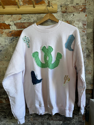 Pink Sweatshirt w/ Quilted Horse Shoe/Western Themed (ONE OF A KIND)