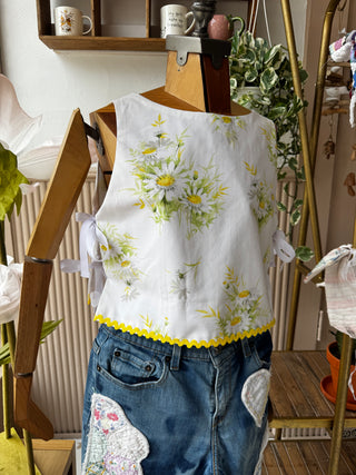 Side Tie Top made w/ Vintage Sheet - Size Medium