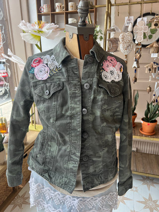 Upcycled Camo Jean Jacket - size Medium