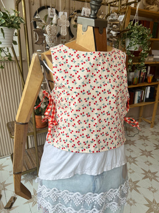 Upcycled Cherry Side Tie Top