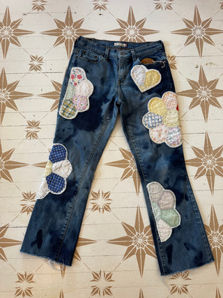 Upcycled Levi Jeans w/ Quilted Flowers - Size 6