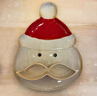 Stoneware Santa Head Shaped Platter w/ Mustache Dish