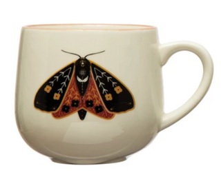 Stoneware Mug w/ Insect & Colored Rim, 4 Styles, 12 oz.