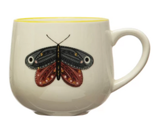 Stoneware Mug w/ Insect & Colored Rim, 4 Styles, 12 oz.