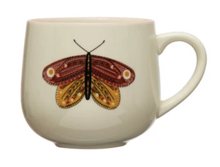 Stoneware Mug w/ Insect & Colored Rim, 4 Styles, 12 oz.