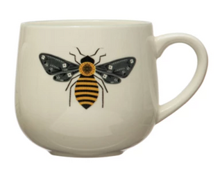 Stoneware Mug w/ Insect & Colored Rim, 4 Styles, 12 oz.