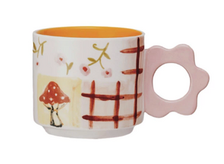 Hand-Painted Mug w/ Flower Shaped Handle (4 Styles)