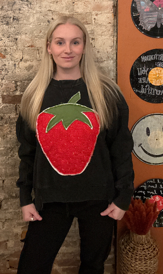 Black Sweatshirt w/ Quilted Strawberry (ONE OF A KIND)