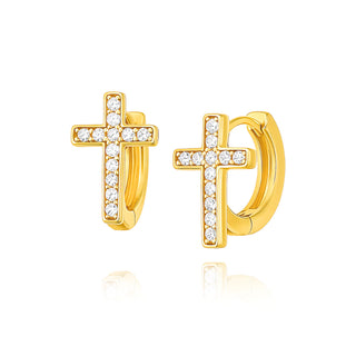 Ridge Cross Huggie Hoop Earring