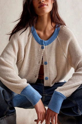 Slouchy Button Down Cropped Knit Cardigan