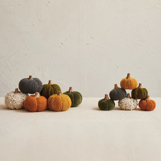 Cotton Blend Bouclé/Velvet Pumpkin w/ Wood Stem, 6 Styles