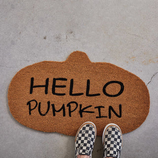 Pumpkin Shaped Door Mat "Hello Pumpkin"