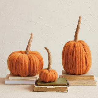 Wool Pumpkin w/ Jute Wrapped Stem (3 sizes)