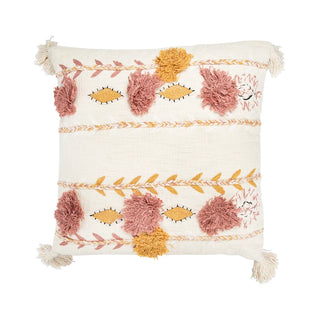 Cotton Embroidered Pillow w/ Tassels & Applique, Polyester Fill